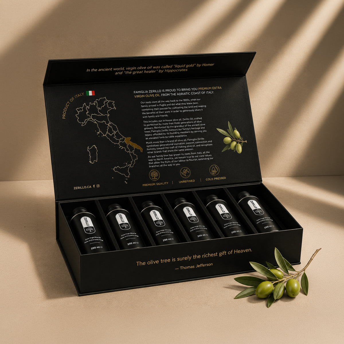 Zerillo Premium Extra Virgin Olive Oil 250ml (6-Pack) Custom Gift Box