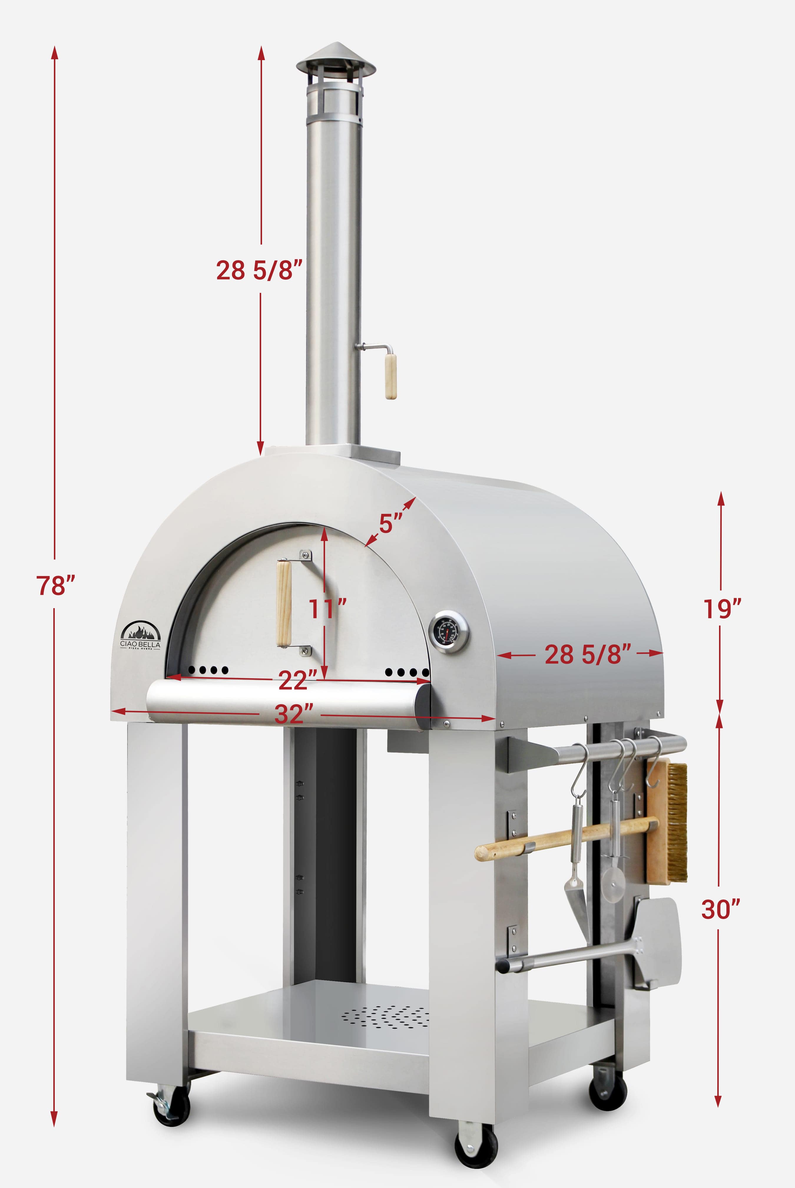 Red Stainless Steel With Stand Outdoor Pizza Oven Ciao